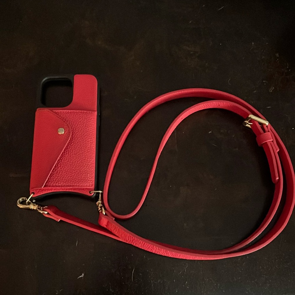 Bandolier Hailey Side Slot Leather Crossbody poppy red WITH AirPods attachment